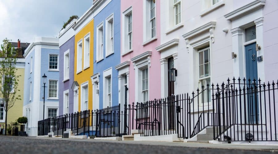 street in Notting Hill London with colourful houses