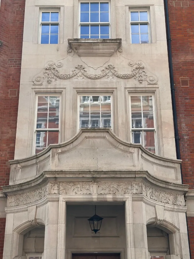 Stone entrance portico on Mount Street, Mayfair