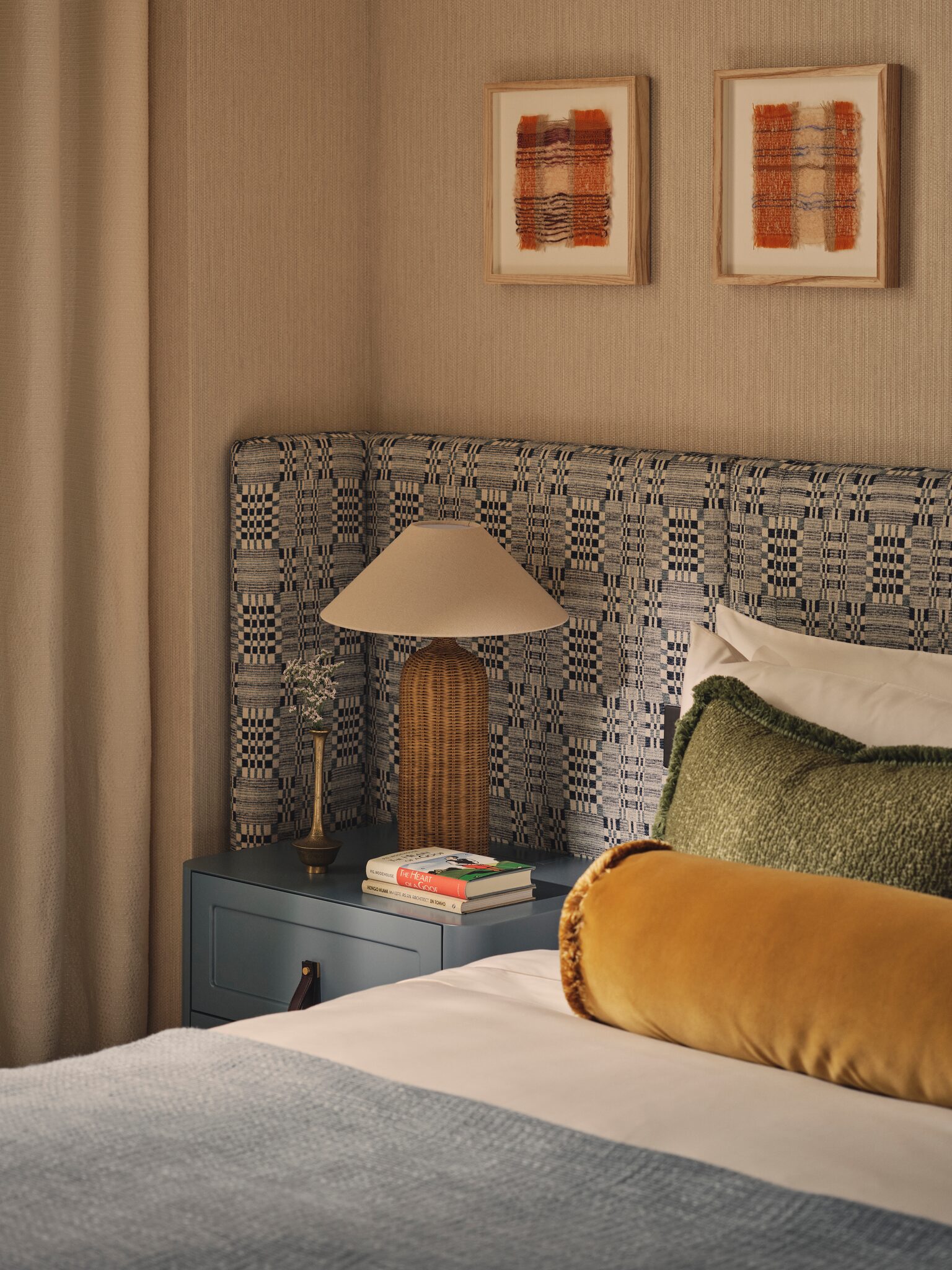 Bedroom with upholstered headboard at The Whiteley, Queensway