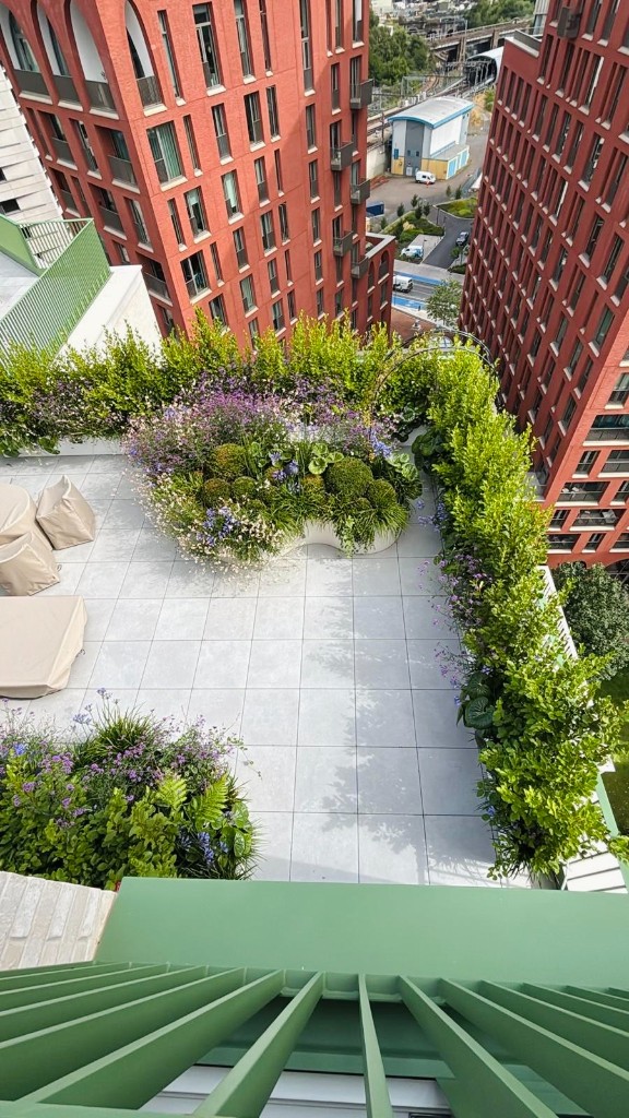 Landscaped private terrace at Apartment 1205, Capella Court