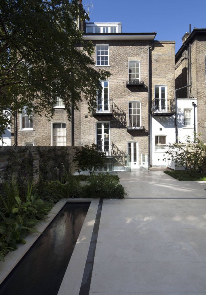 Rear elevation of the five-storey Hemingford Road house in Islington, seen from the garden